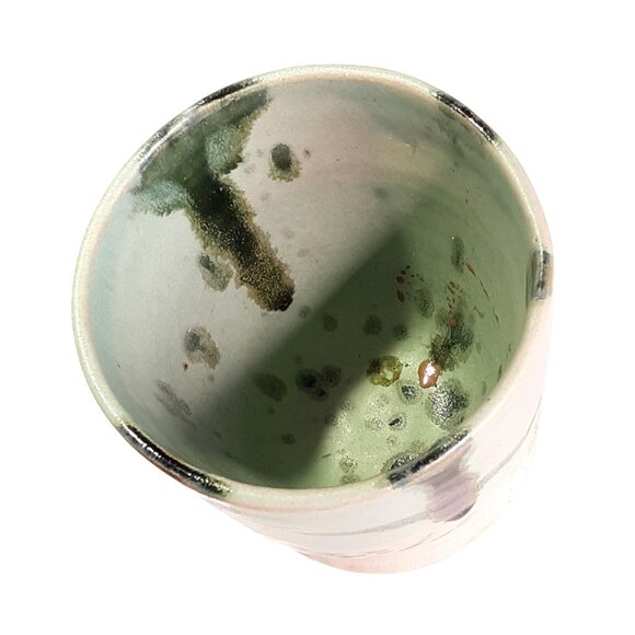 Handmade Ceramic Planter with Abstract Green & Beige Glaze - Picture 5 of 9